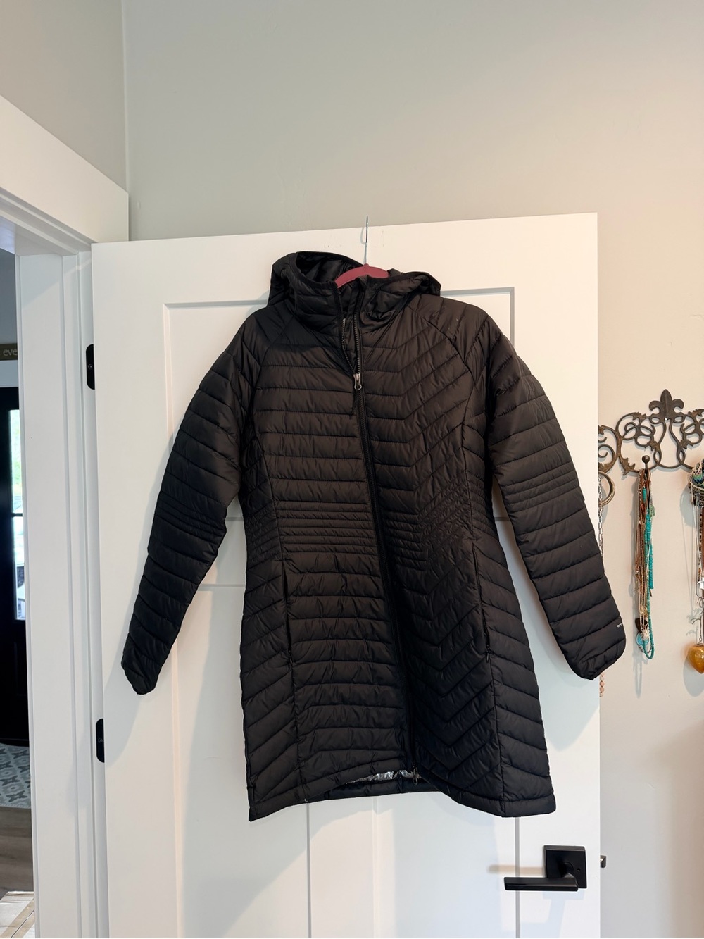 Columbia Black Hooded Quilted Long Puffer Jacket